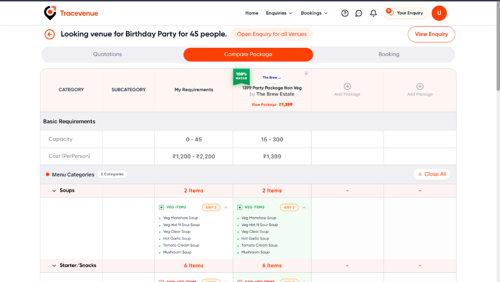 Tracevenue Compare Package UI